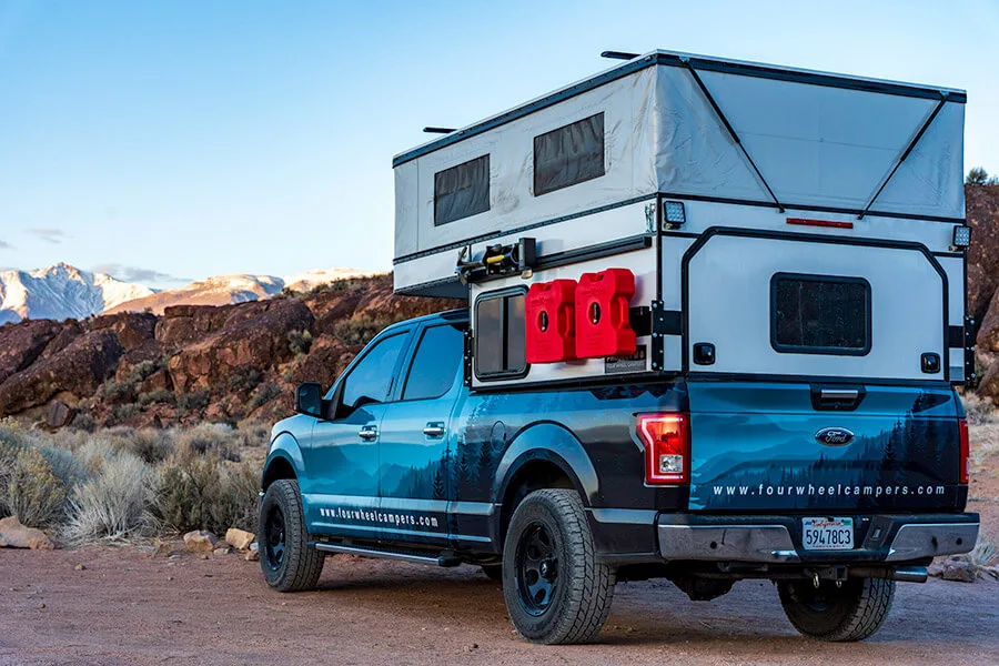 Hawk four wheel pop up truck camper, the best lightweight truck camper in color blue